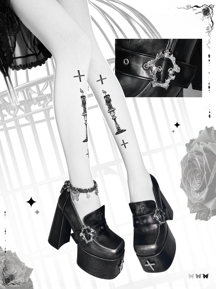 Matte Block Buckle High 11/13cm Black Coffin Gothic with Heels Platform