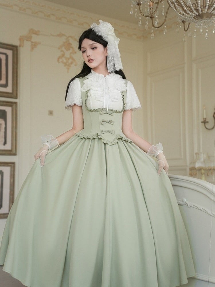 Ruffle Trimming Jumper Edge Green Bust Scalloped Elegant Skirt Dress Lolita Under Classic