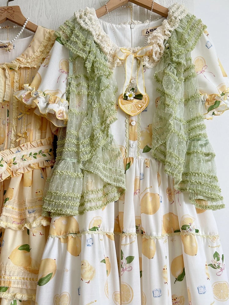 Open Placket Green Tulle Dotted Top