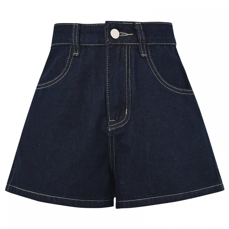 Blue Wide-leg Denim Shorts Kitty Embroidery Back