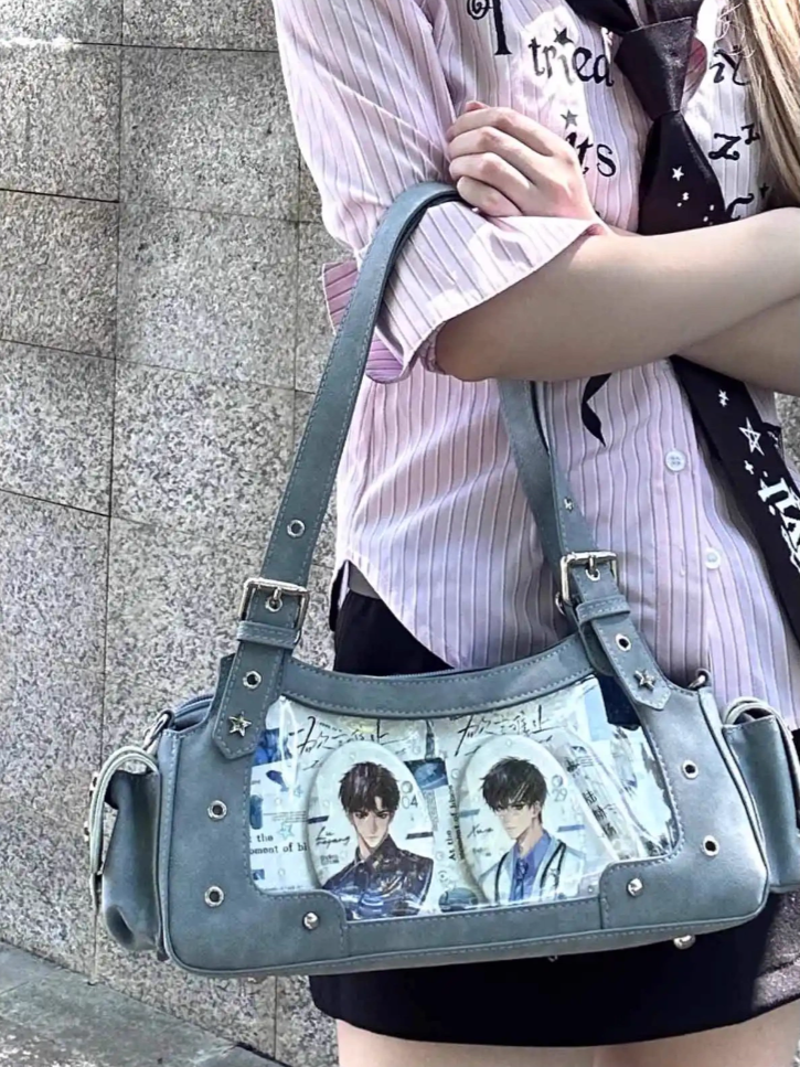 With Charm PU Shoulder Bag Star Blue Ita Y2K