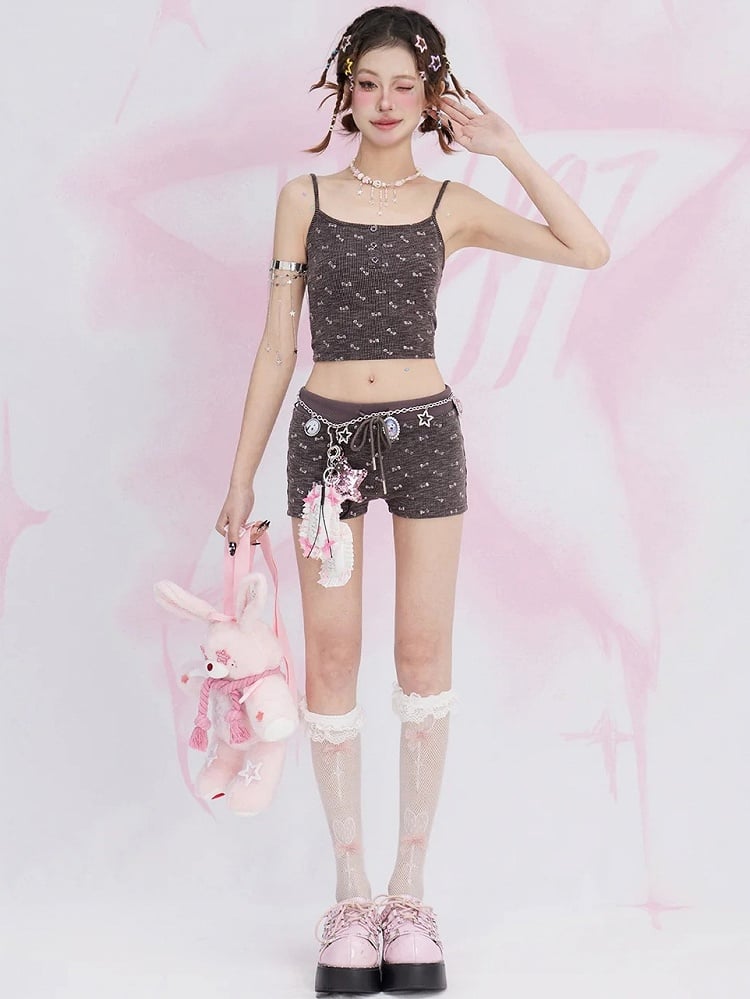 Bowknot Print Allover Coffee Shorts