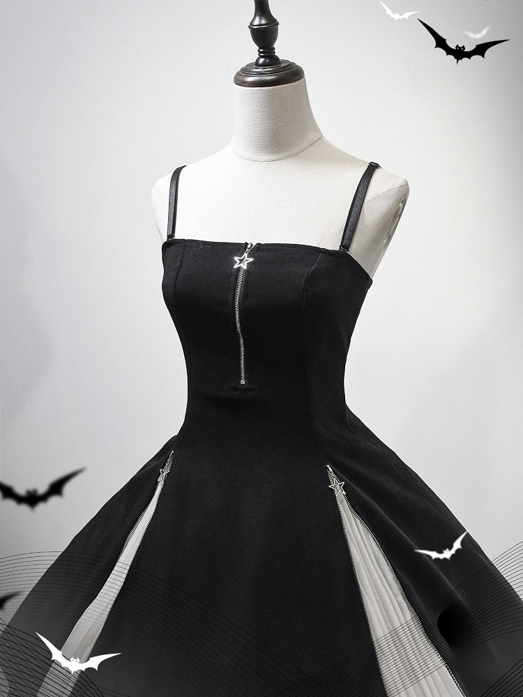 Waist Thin Shoulder Lolita Straps Gothic Fit Slim Dress Black