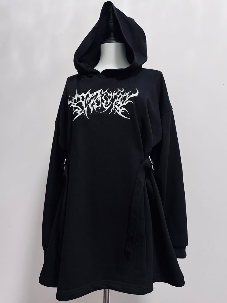 Buckle Jirai Decorated Black Hoodie Embroidery Details Kei