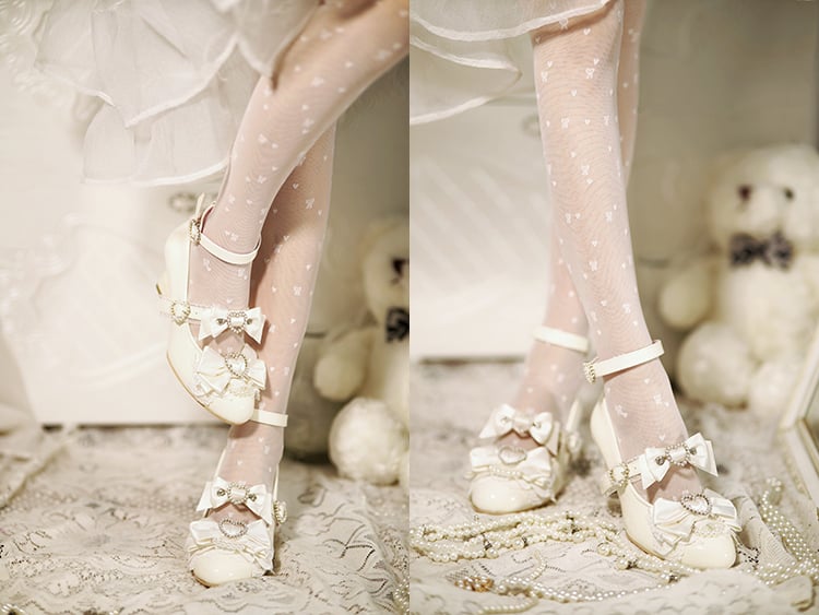 Wedge Fashion Shoes Cut-out Heels Gyaru Heart White Jirai Kei Janes Mary