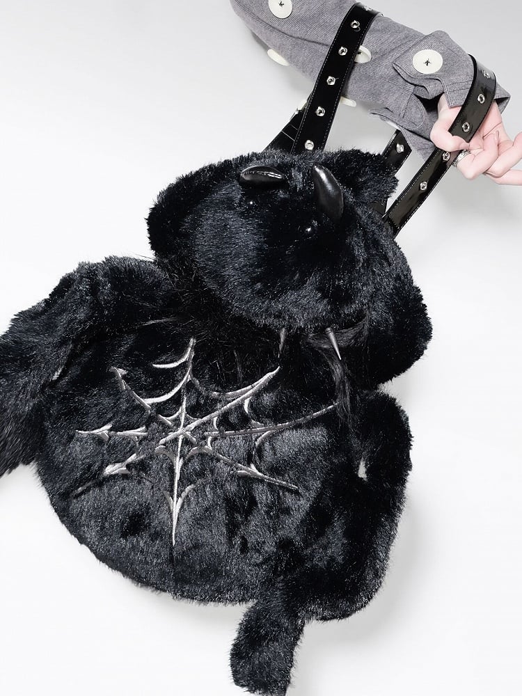 Y2K Backpack Fleece Spider Black Punk