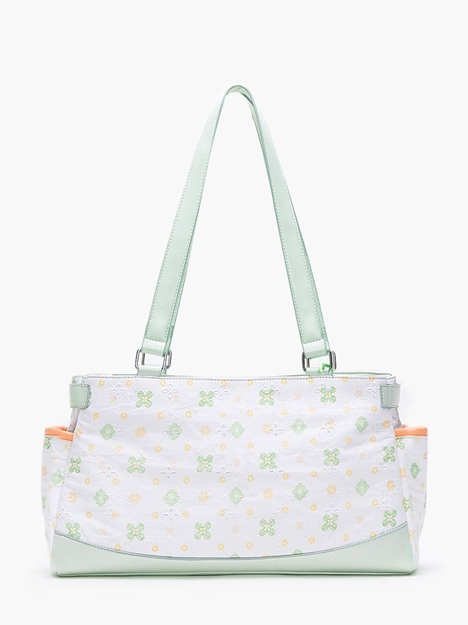 White Green Clover-Themed Large Capacity Tote Ita Bag with Strap Accents And Detachable Ita Card Holder