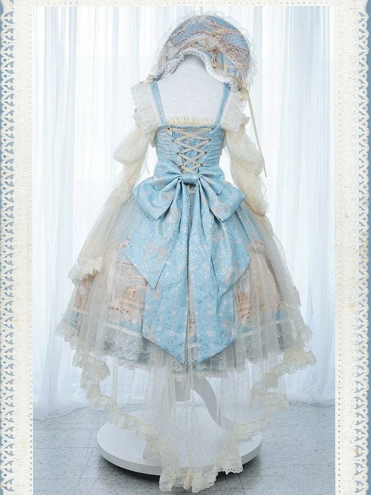 mit Rockkleid, klassisch, elegant, Einhorn, Lolita, Perlenkettendruck und blauer Taillenüberzug