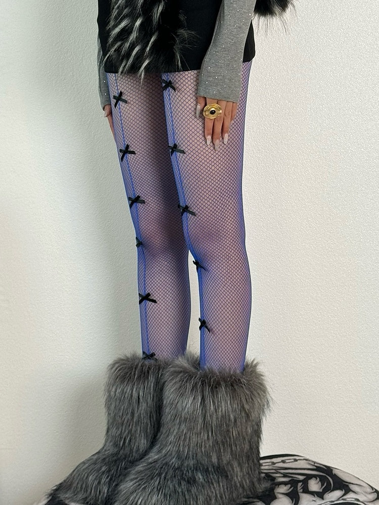 Modische blau/schwarz/rot/weiße Strumpfhose mit Schleife Gyaru