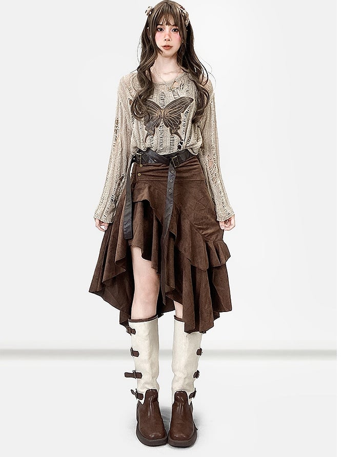 Coffee Hem Wasteland Asymmetrical Skirt Brown Punk