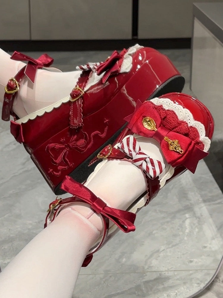 Bowknot Decorated Red Sweet Wine Details Lolita Platforms Spoon