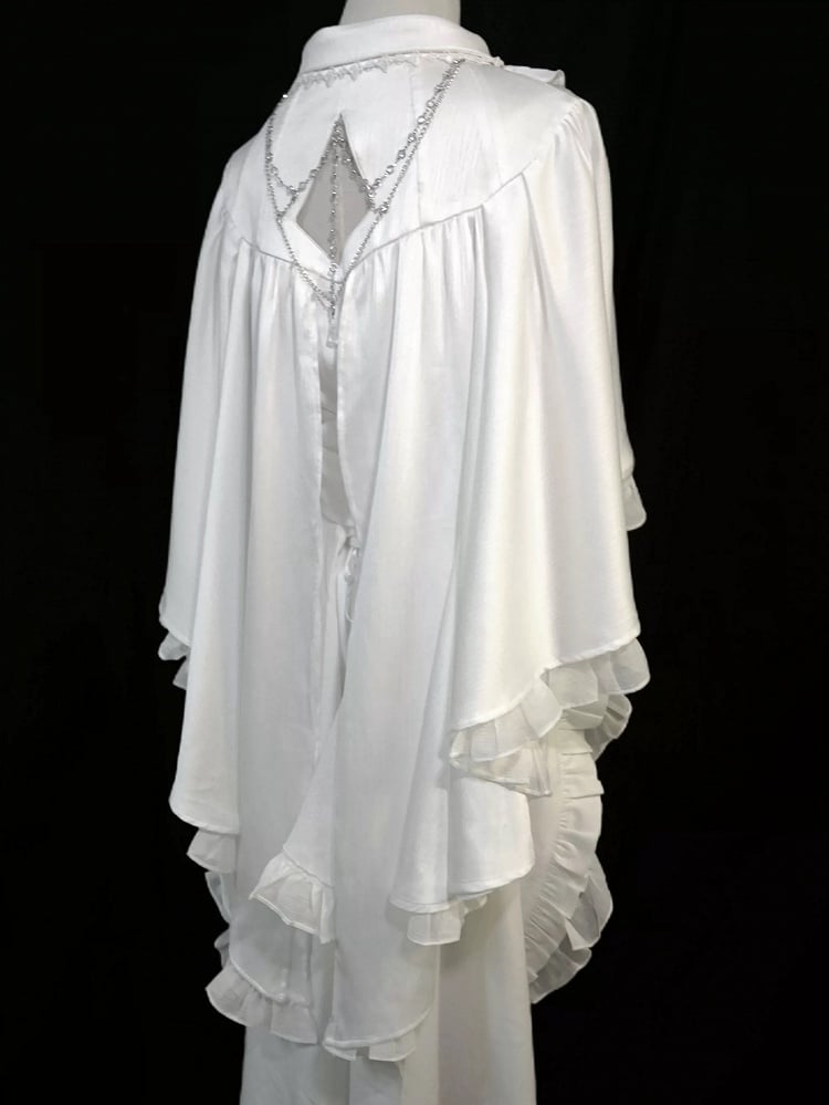 Foldover Collar Cape Lolita Gothic Design Cascading Ouji Shirt Pointed White Ruffle