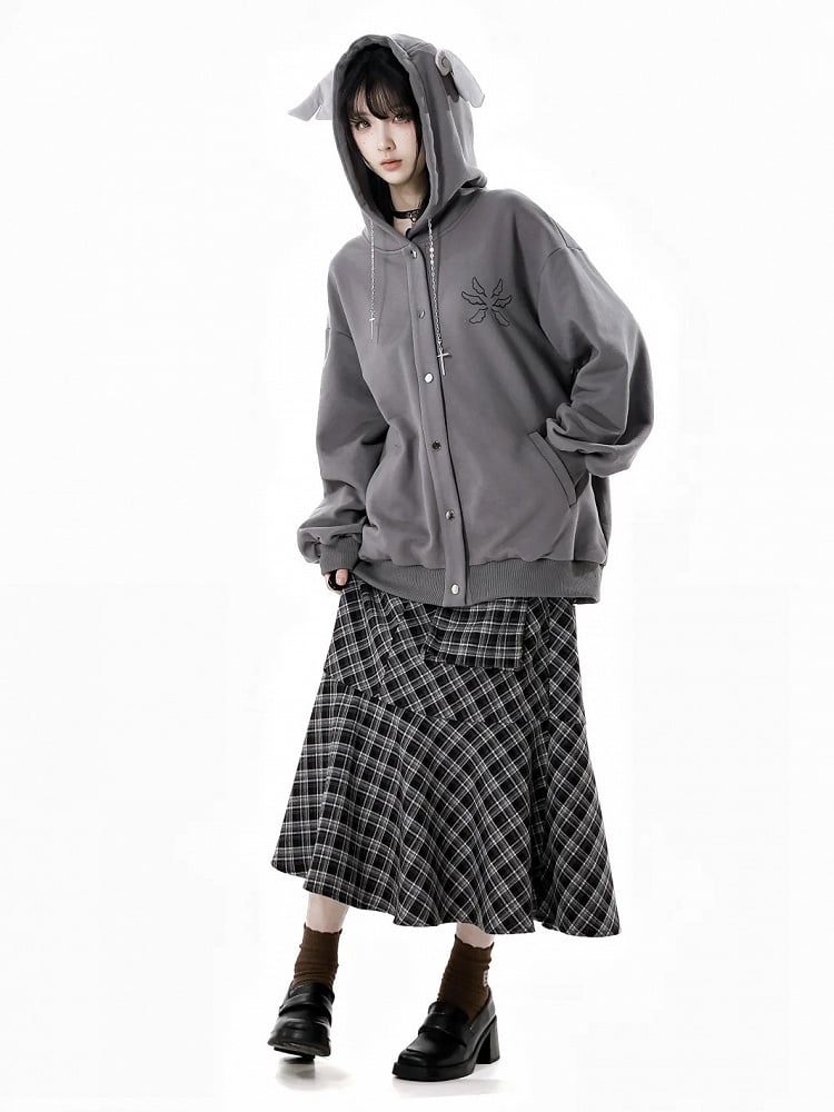 Bittersweet Chain Gray/Black Hood Design Hoodie Wing Cross Wing Embroidery Back Spring