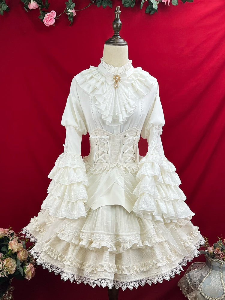 Bell Shiro with Lolita Jabot White Shirt Tie Gothic Sleeves Layered
