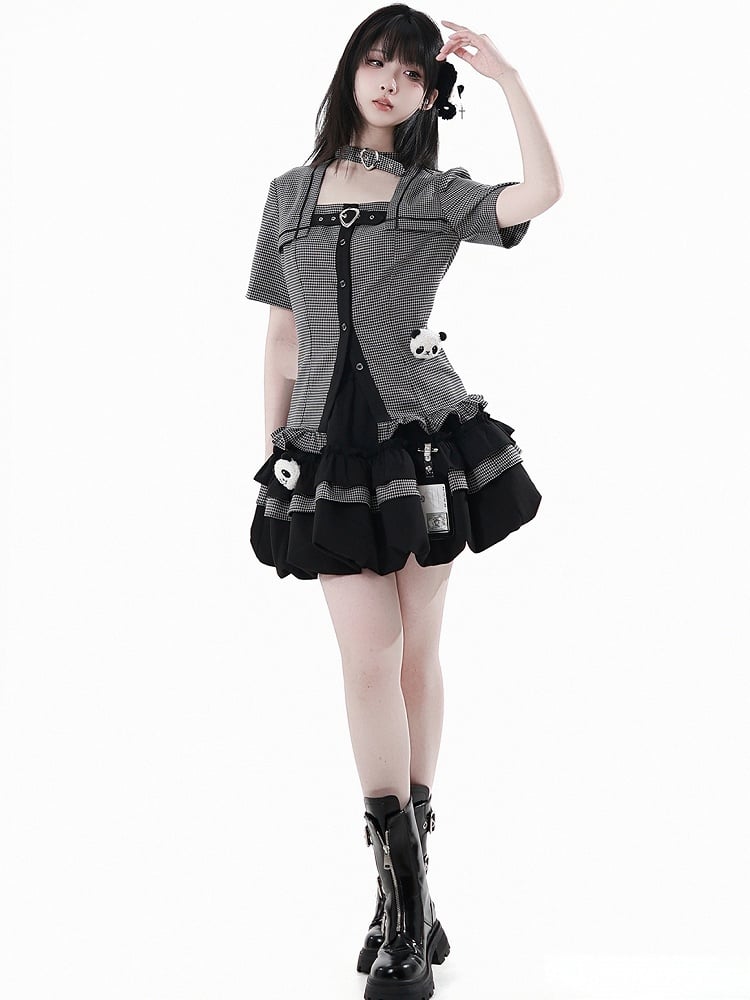 Elastic Plush Panda Bubble Skirt Waist with Card Black Holder