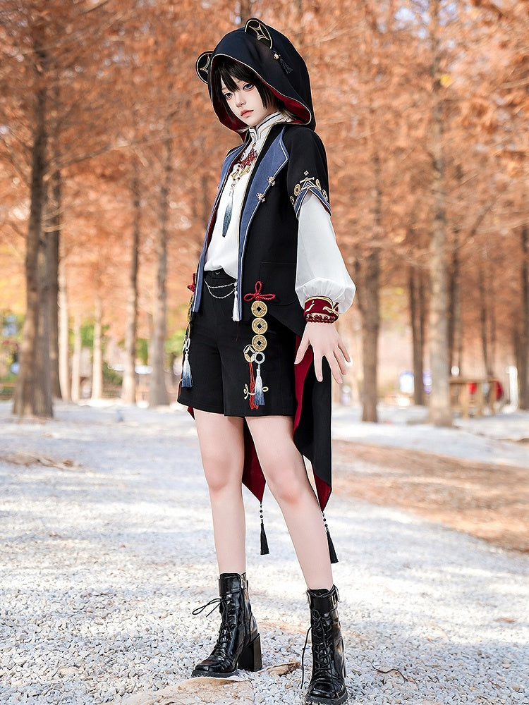 Black Ouji Lolita Straight-leg Shorts with Chain and Tassel