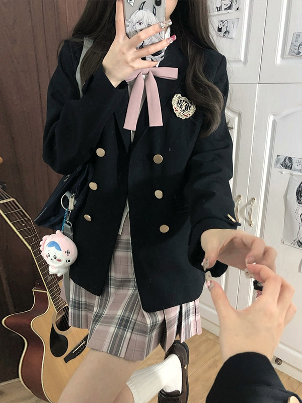 Rock Rosa Uniform Muster Plaid 45CM Plissee JK