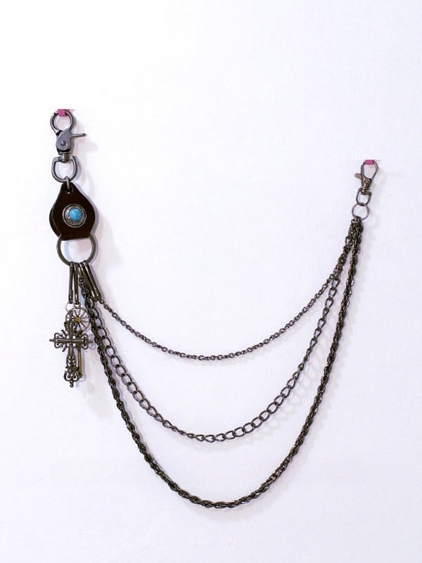 Schwarzer Steampunk-Hüftgürtel mit Kreuzanhänger