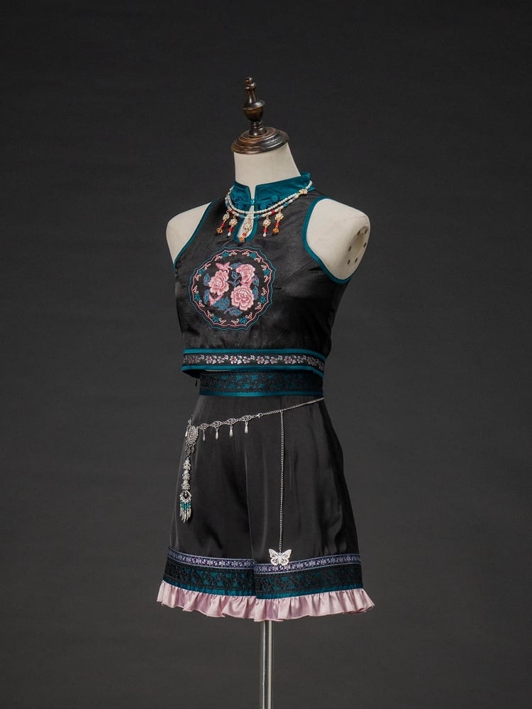 Style Shorts Waist Butterfly with Chain Chinoiserie Black Lolita Ouji