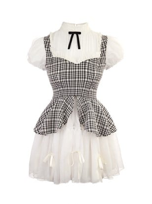 Kleid Muster Plaid Schwarz Faux Weiß Zwei-Stück Mit