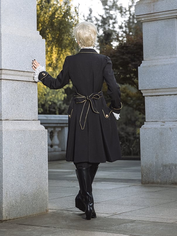 Gold-Trimming Straight-Leg Ouji Lolita Pants Black with