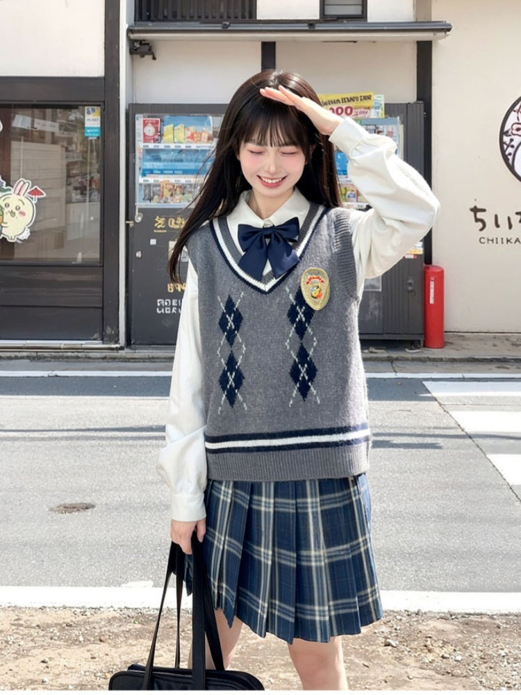 Style 42CM/45CM/48CM/56CM/65CM JK Uniform Pleated Skirt Navy Blue Plaid Preppy