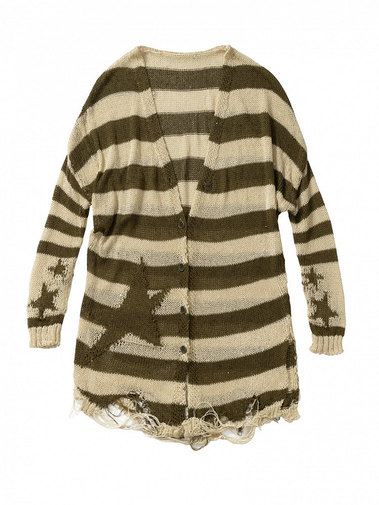 Pattern Striped Punk Cardigan Wasteland Green