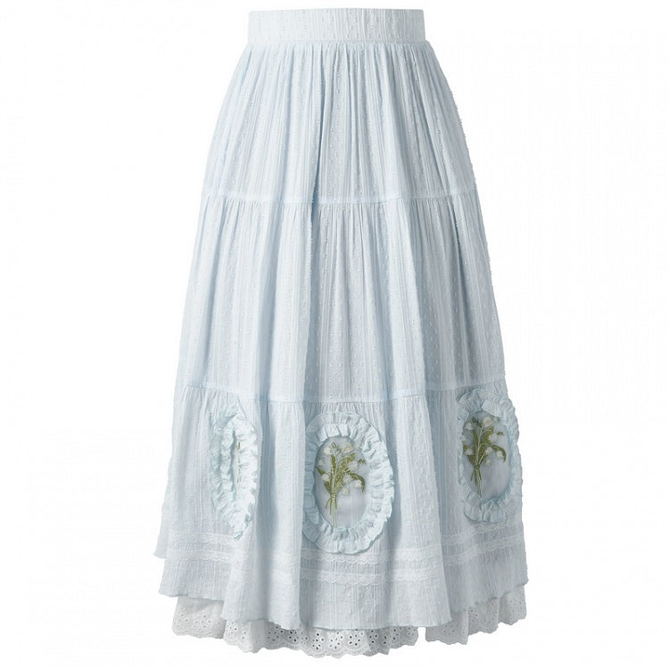 Skirt Light Blue Lily-of-the-Valley Embroidered Lace Trim Cutton