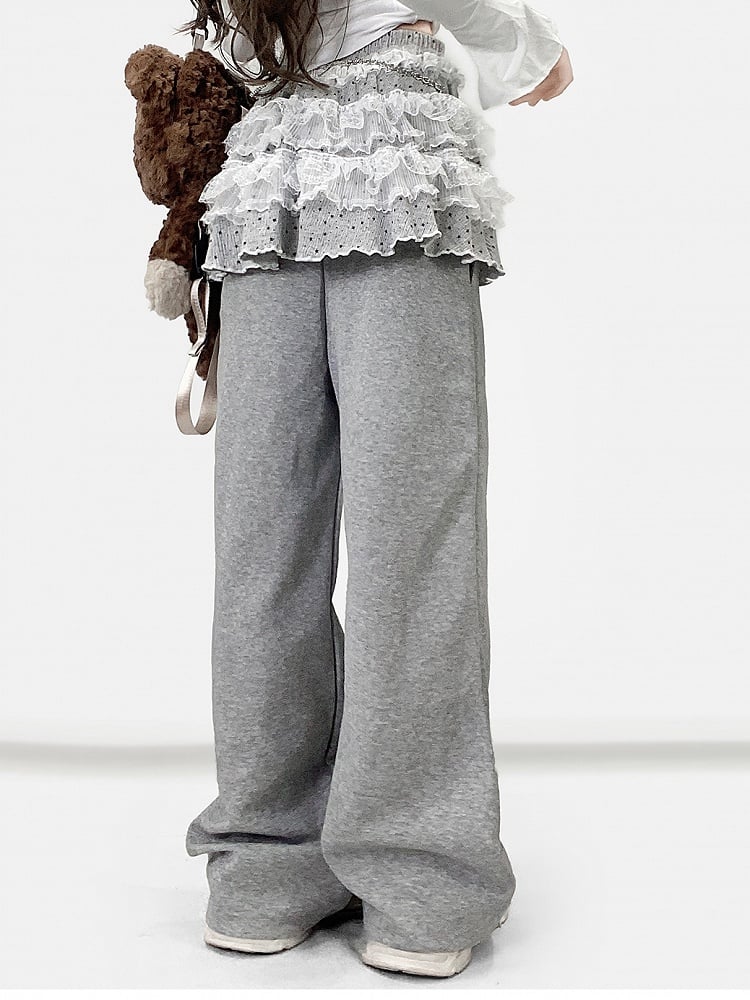 Polka-dot Pants Trim Y2K + Lace Skirt Tiered Cut Bittersweet Pattern Gray Wide-leg