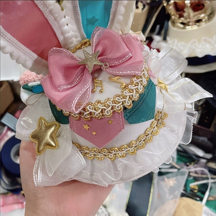 Ohren Pompon Bunny Mini verziert Bowknot Star und 3 Optionen Zirkus Details Hut