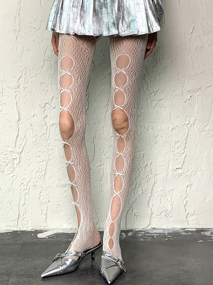 White Details Bowknot Cut-out Tights Bittersweet Design