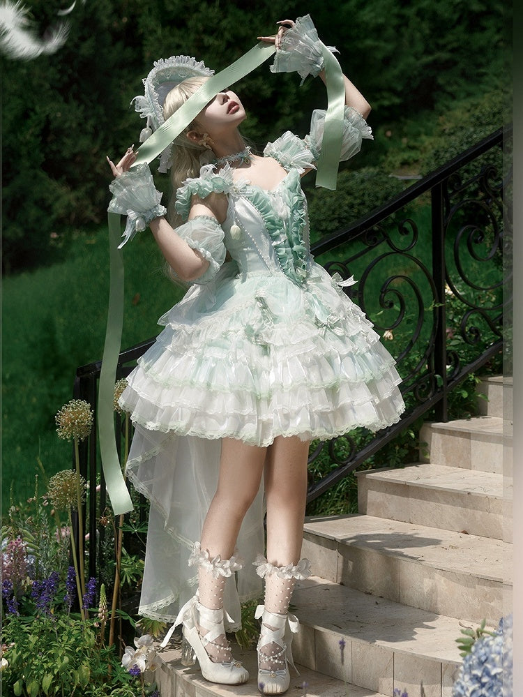 Dress Lolita Princess Layered Green Balletcore Tulip Theme Skirt