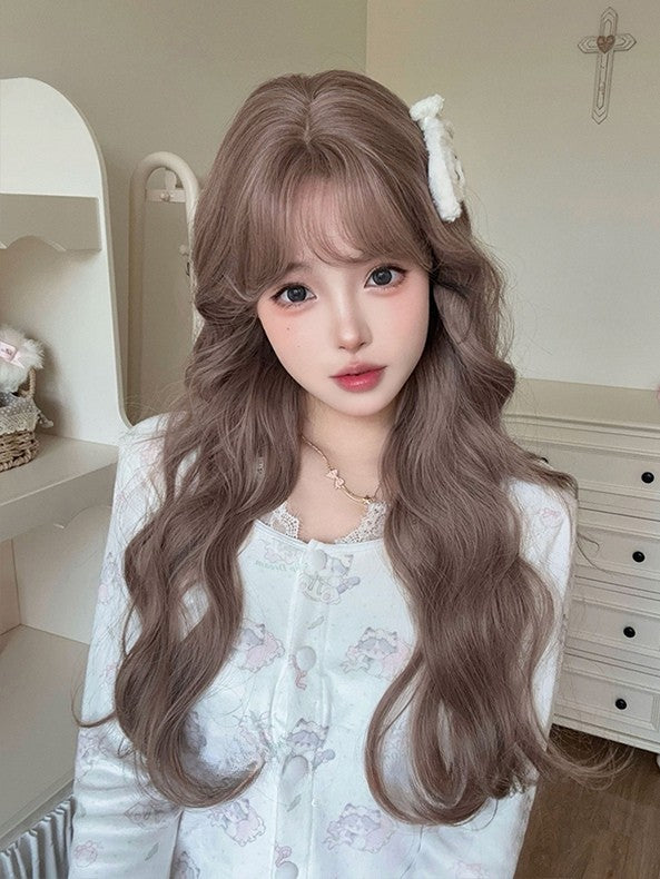 With Wig Bangs 72CM Length Wavy Champagne Curtain