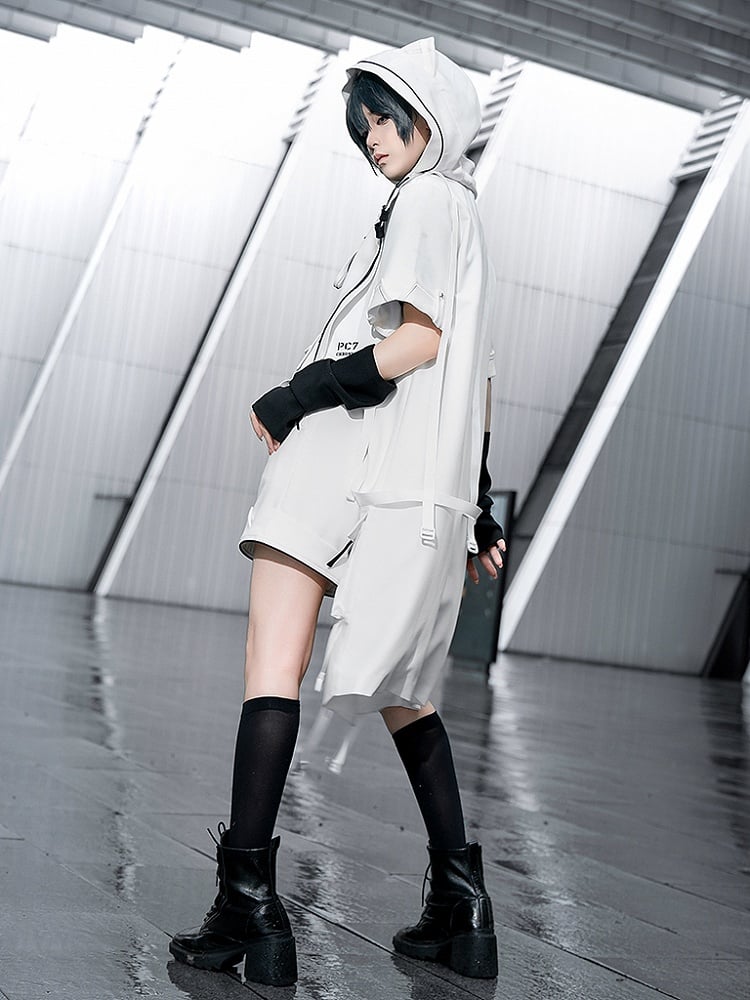 Cyberpunk Ears Coat Ouji White Hooded Techwear Cat Fashion