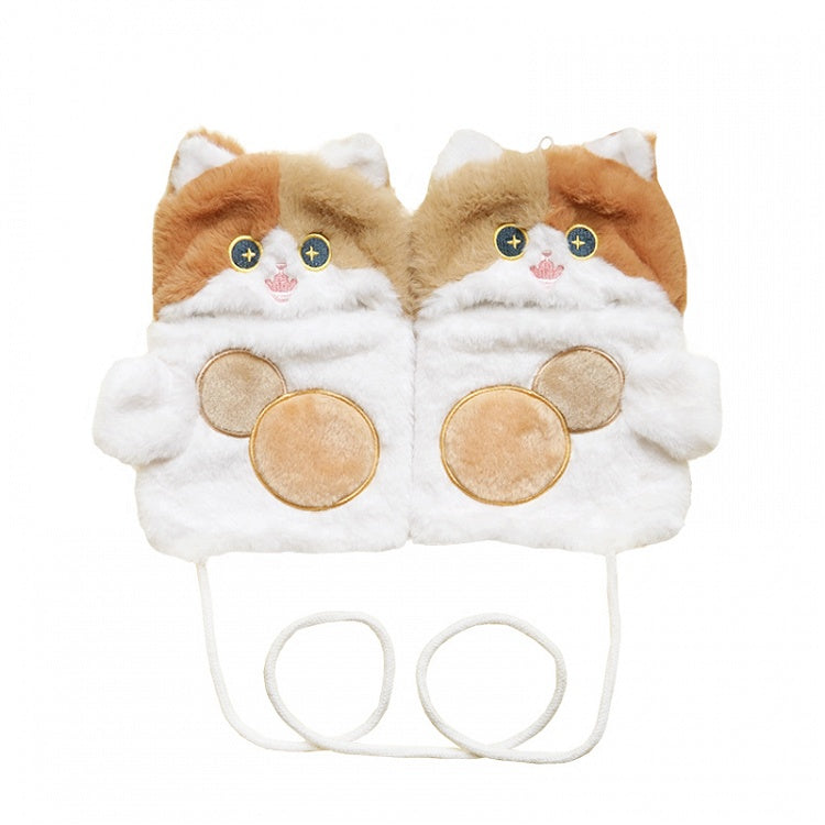 ホワイト&ブラウンのかわいい猫型ぬいぐるみ手袋