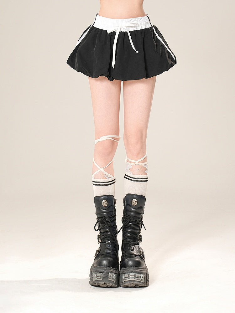 Bubble Skirt Black Drawstring Waist Mini