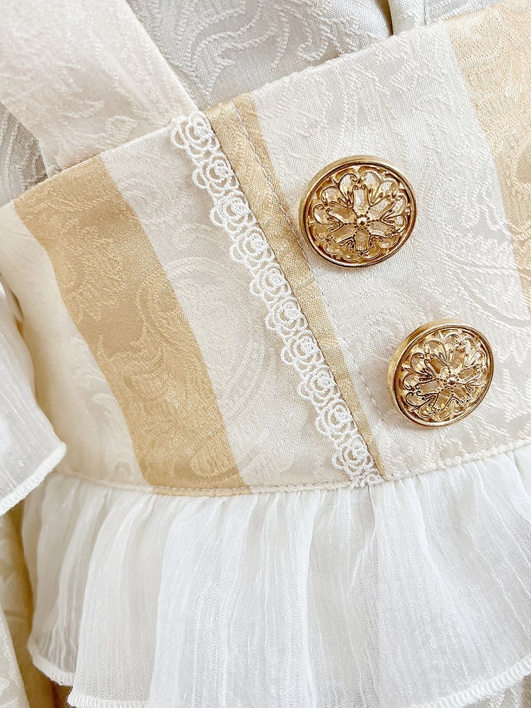 シャンパン王子 ロリータ王子 衣装 フリルネックライン 長袖シャツ ストライプオーバーオール ショートパンツ