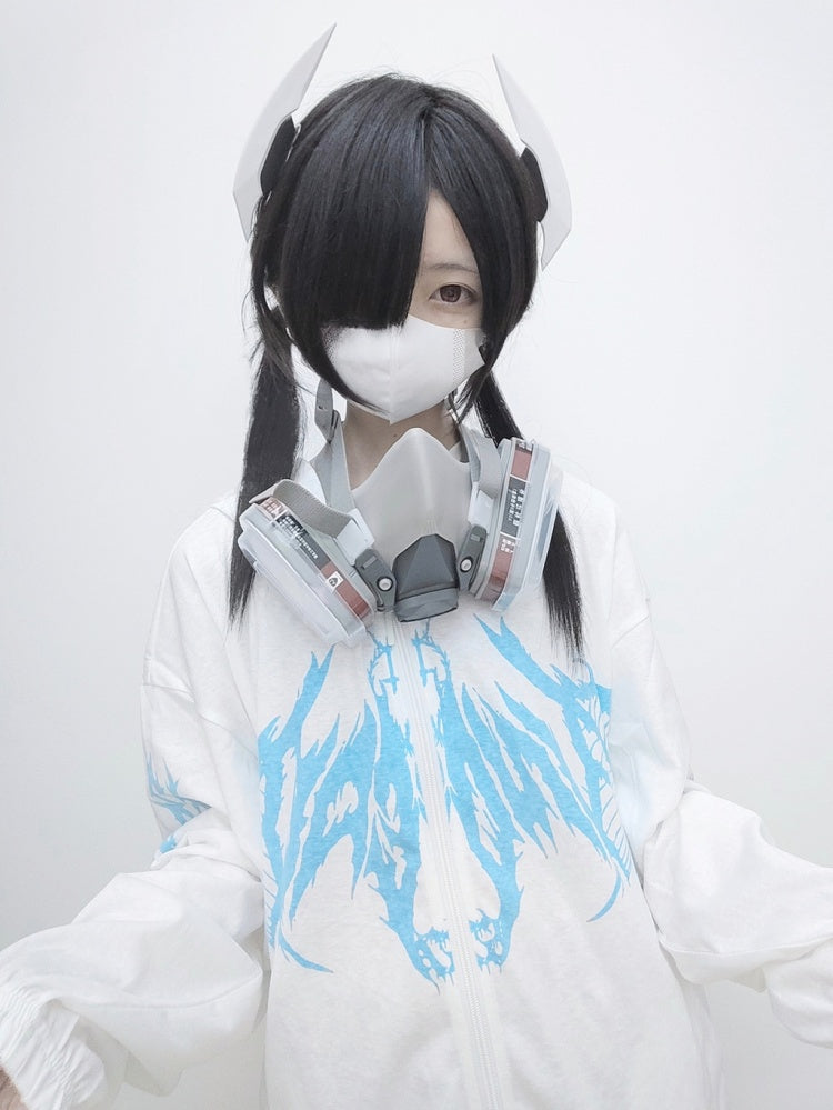 ホワイト ブラック ブルー 日焼け防止 Y2K フード付きジャケット