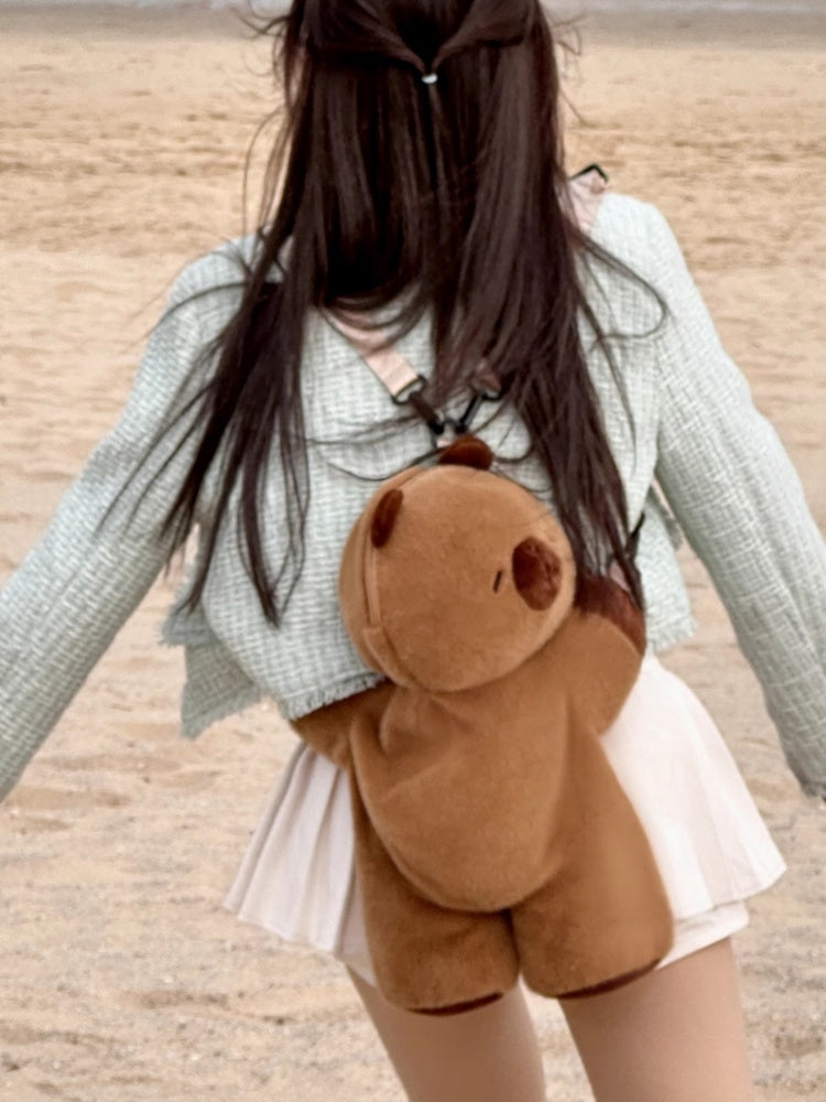 Cute Capybara Brown Plush Backpack/Crossbody