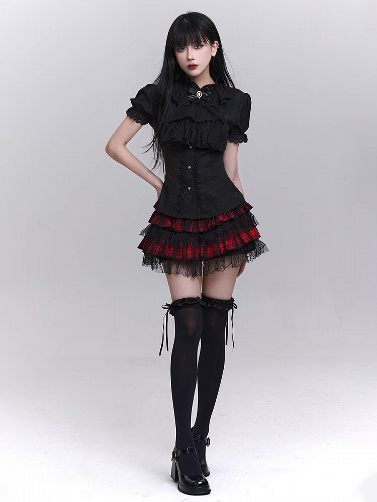 Tie Black Puff Sleeves Vintage Gothic Blouse with Detachable Jabot