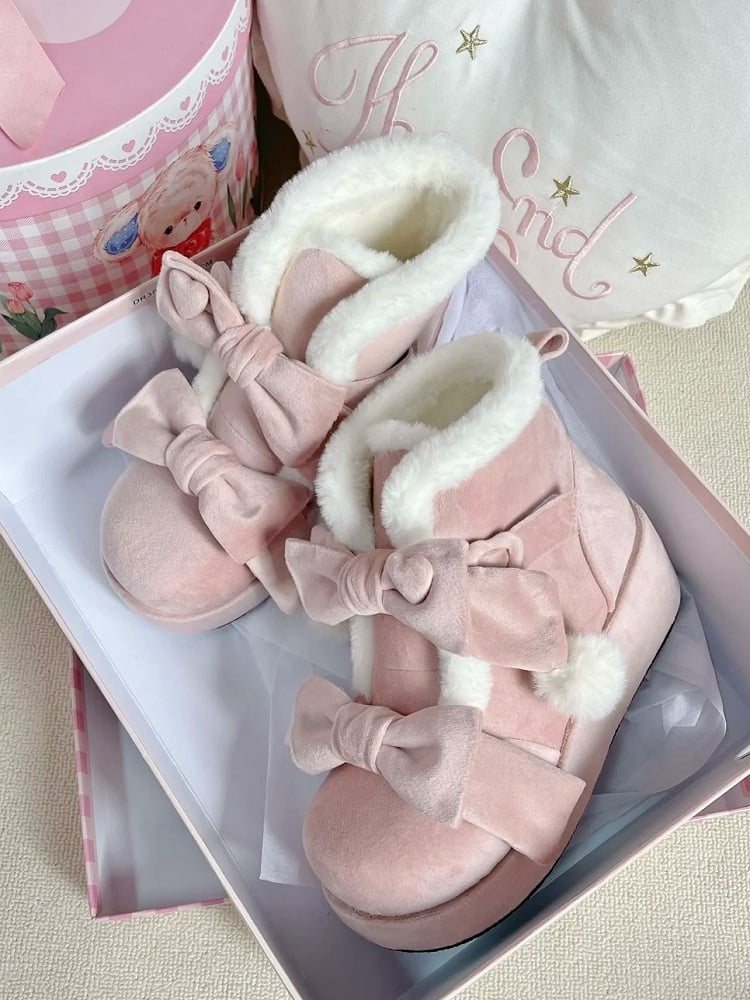 - Lolita Süße Plateaustiefel Pompon Winter Charm Pink