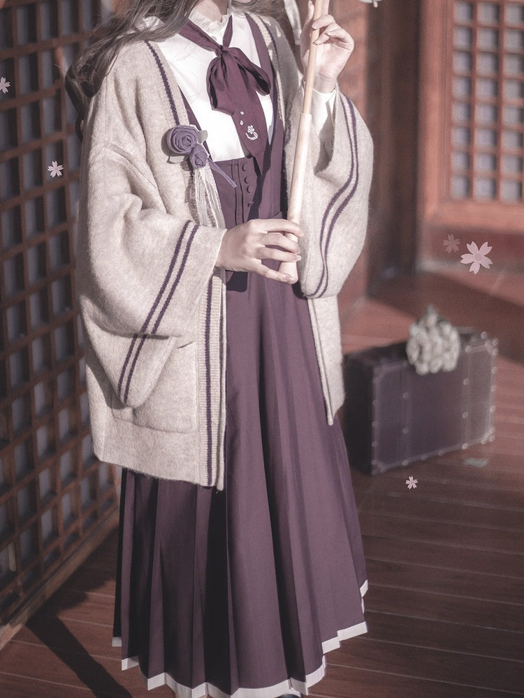 at Front Apricot Knit Cardigan with Self-tie Straps