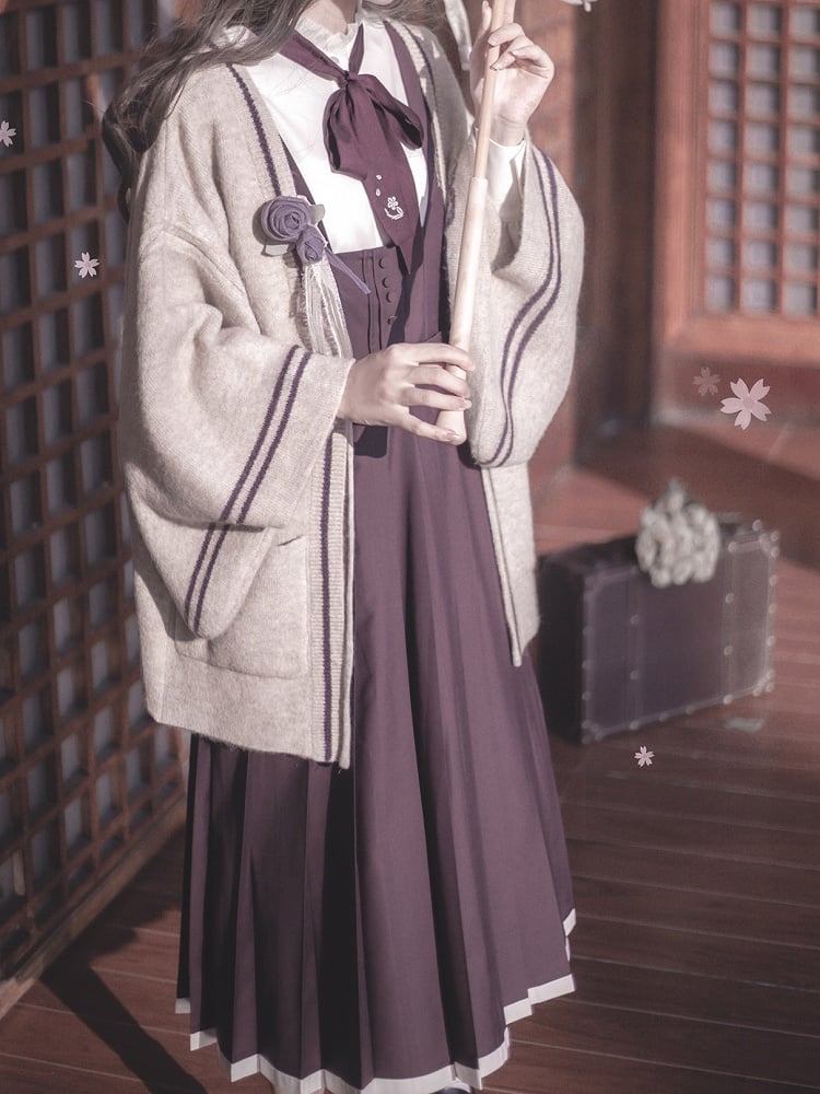 Purple Embroidery Floral Dusty in with High Waist Box Pleat Overall Dress