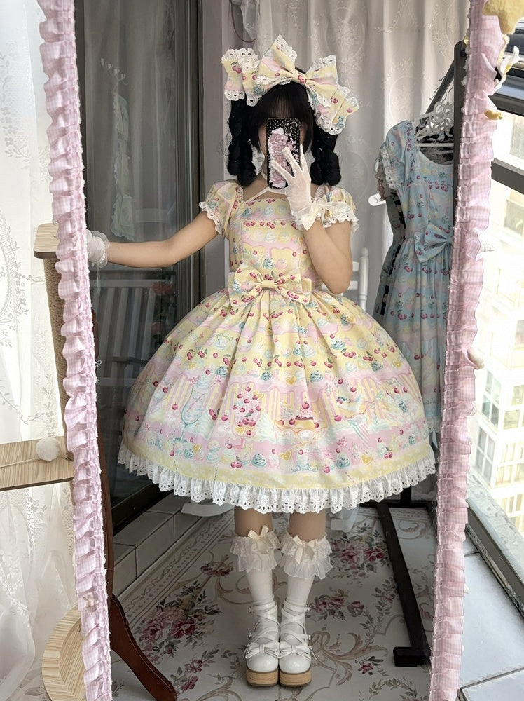 Cherry and Ice Cream Yellow Summer Sweet Lolita Dress