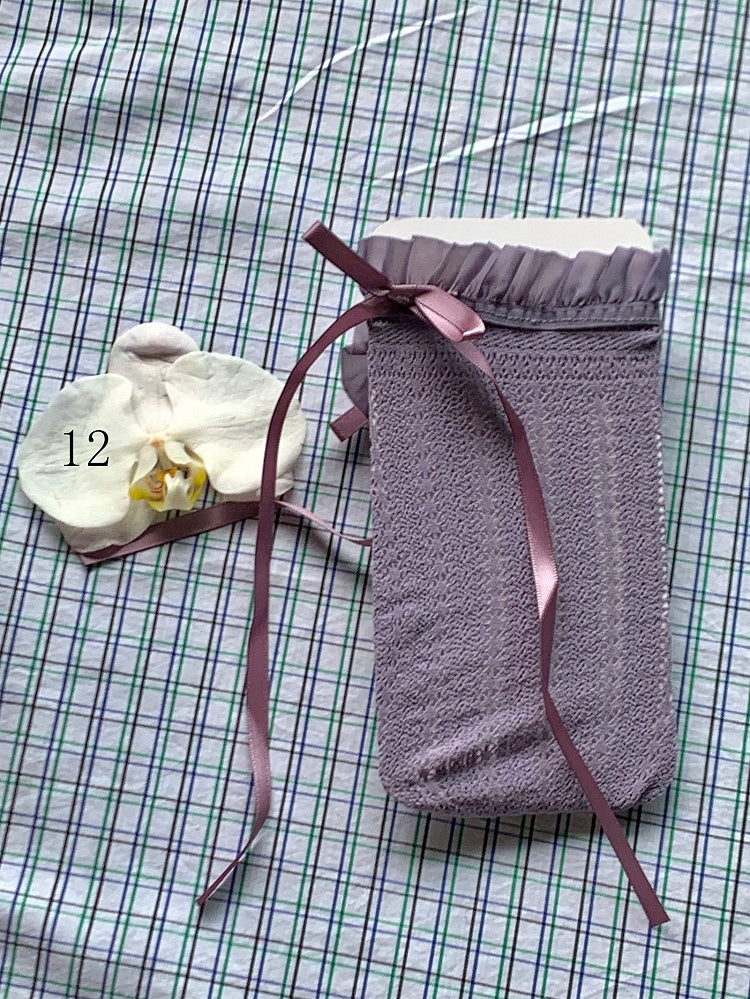 Lace Trim Socks White/Milky Bowknot Lolita White/Black/Red/Purple/Grey/Brown