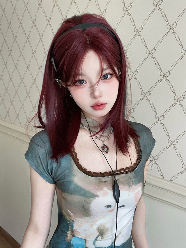 Reddish Brown Straight Synthetic Wig With Bangs