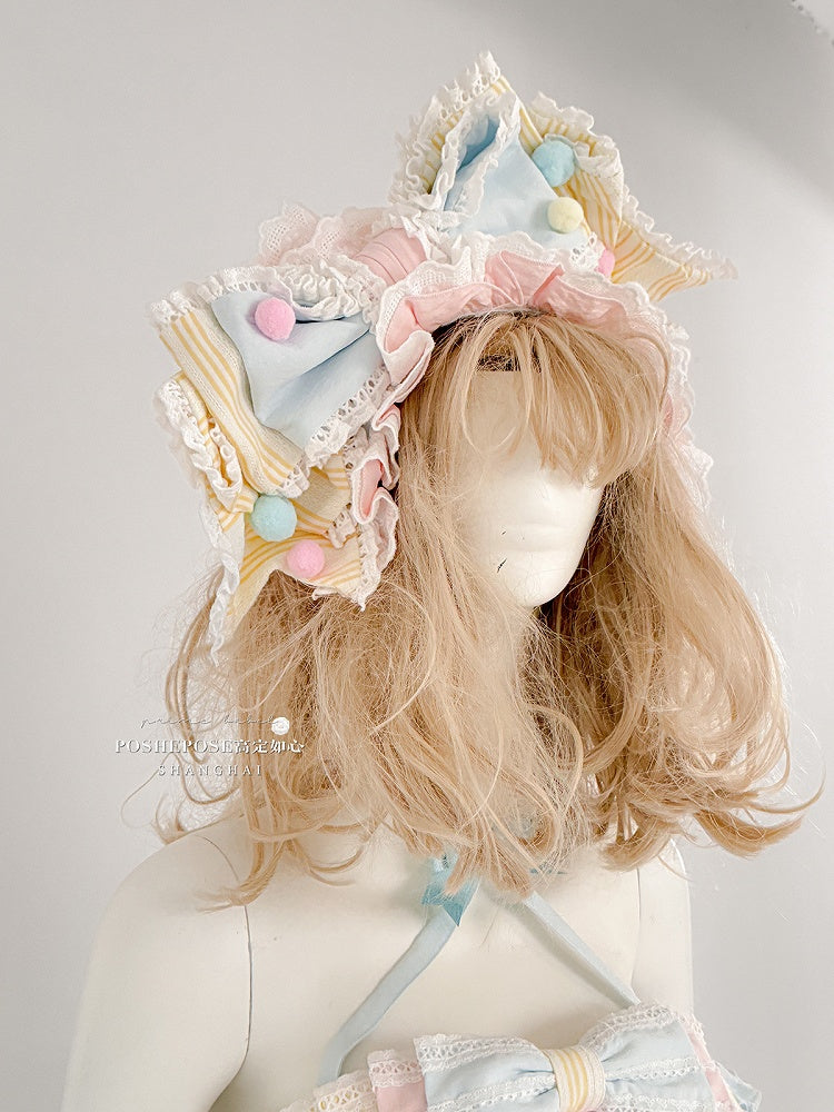 ピンクとブルーのスイートプリンセスパフィーティアードフリルスカートボーンドレス