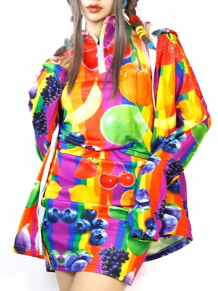 Fashion Gyaru Sleeves Fruit Colorful Vest With Print