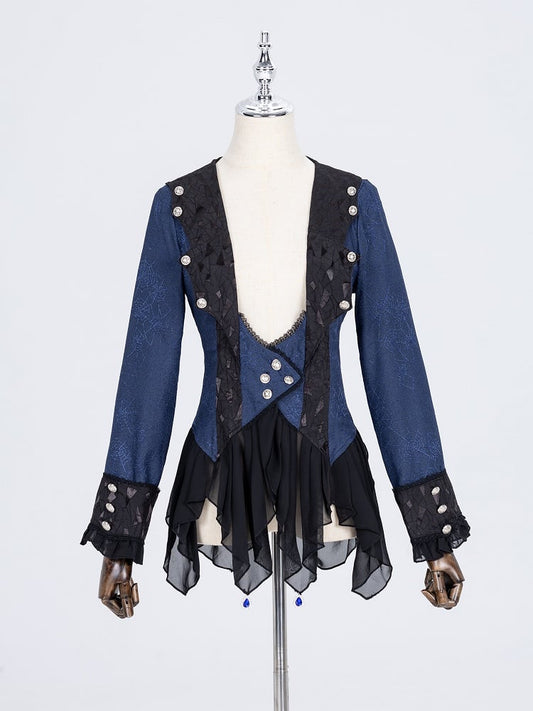 Ouji Mantel Spinnenstil Lolita Prince Dark Web Blauer Stoff
