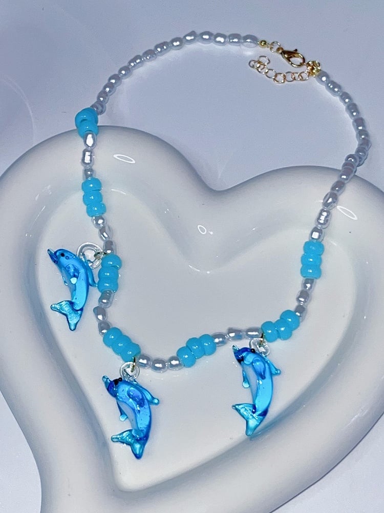 Necklace Blue Pendant Beaded Y2K Dolphin
